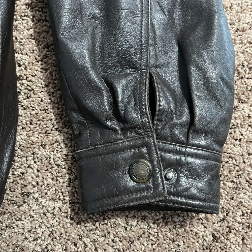 Members Only Jacket Mens‎ XL Brown Leather Bomber Quilted Lined Zip Snap Collar